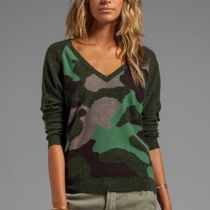 Autumn Cashmere 100% Cashmere V Neck Camo Sweater Womens Sz L